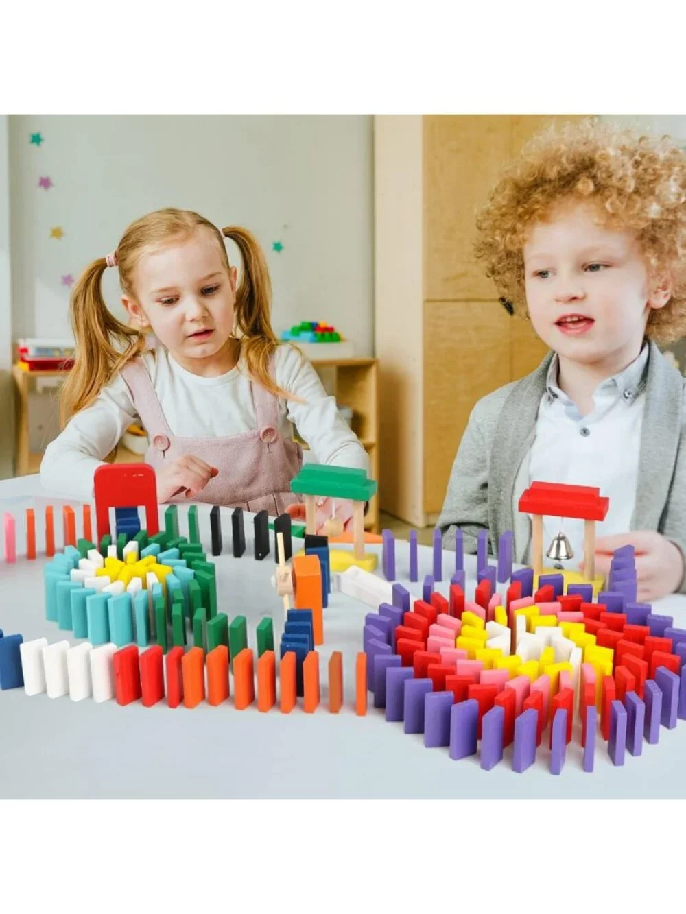 1000 PCS Colorful Wooden Dominoes Set for Kids - Educational Racing Game